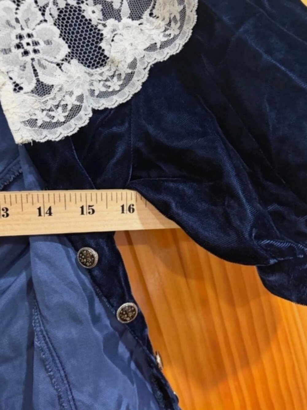 Vintage Gunne Sax Velvet Lace Collar Blouse Navy Victorian Cottagecore 3/4 - Picture 2 of 8